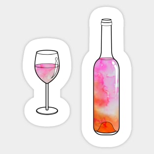 Watercolor Wine Bottle and Glass Sticker